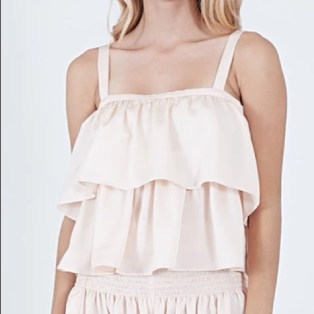 Goldie Top Tiered Ruffle Cotton Tank Blouse USA SIZE SMALL Cream made in USA